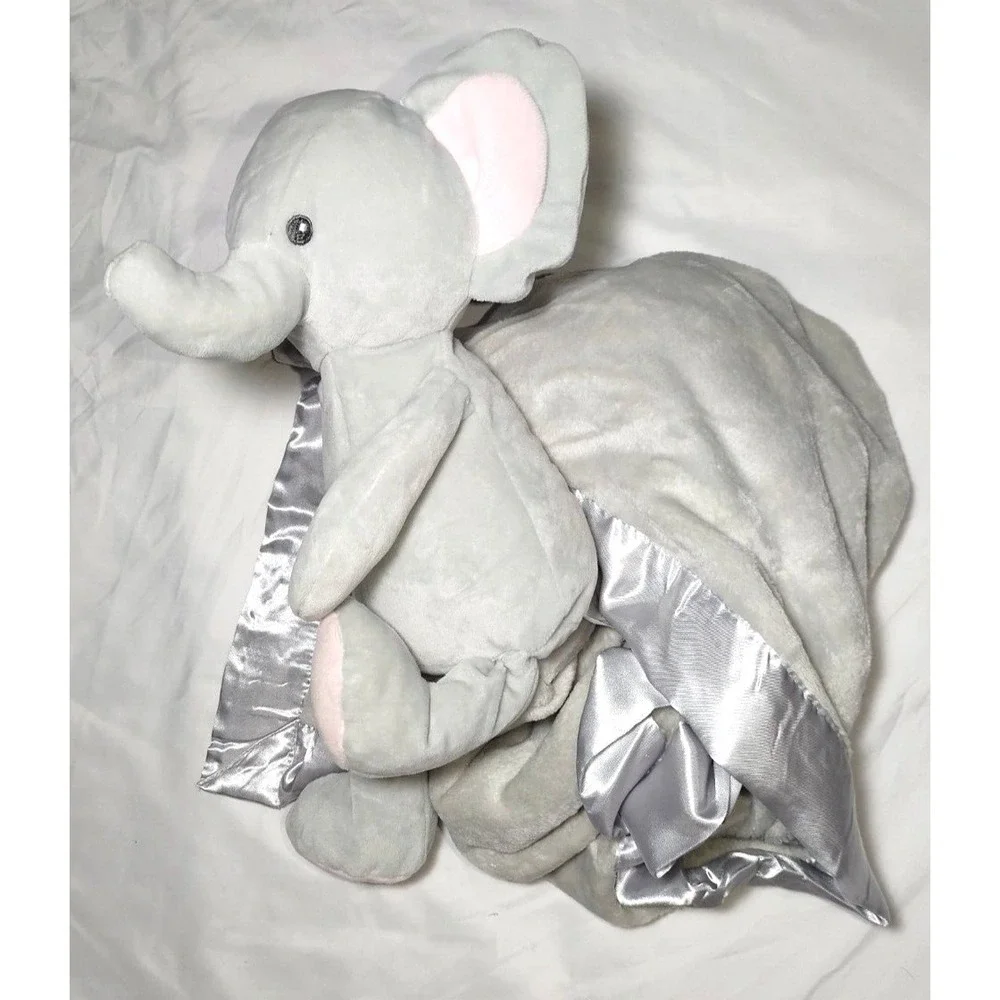 Walgreens Plush Elephant Baby Blanket Set Gray Silver Satin Toy Moon & Stars NEW